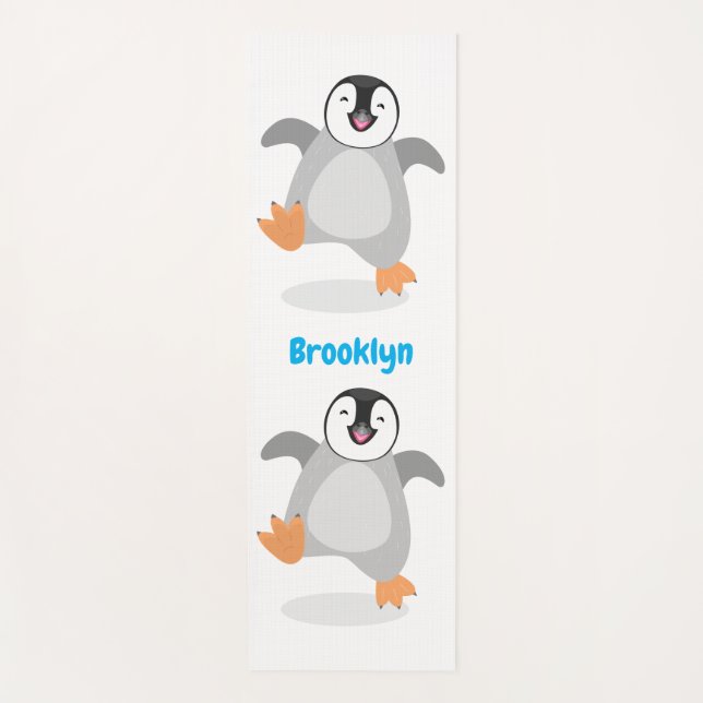 Cute happy emperor penguin chick cartoon yoga mat (Front)