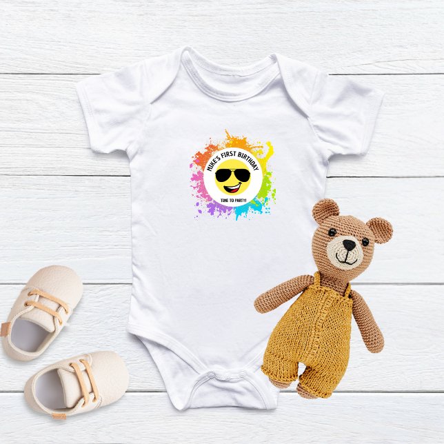 Cute Happy Face,Aviator Glasses,Fun First Birthday Baby Bodysuit (Creator Uploaded)