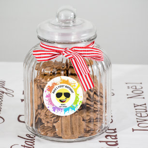 Cute Happy Face,Aviator Glasses,Fun First Birthday Classic Round Sticker