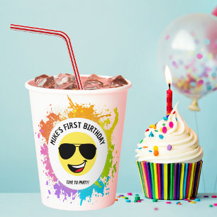 Cute Happy Face,Aviator Glasses,Fun First Birthday Paper Cups