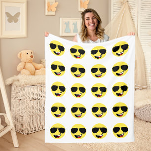 Cute Happy Face & Aviator Glasses,Fun Fleece Blanket