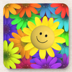 Cute Happy Face Flowers Coaster