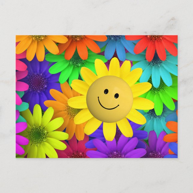 Cute Happy Face Flowers Postcard (Front)