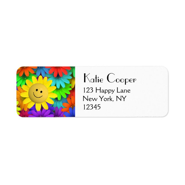 Cute Happy Face Flowers Return Address Label (Front)
