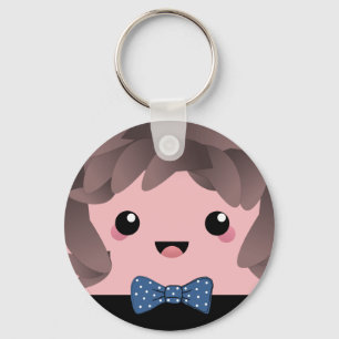 Cute happy face kawaii Japanese cartoon doll blue Key Ring
