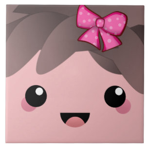 Cute happy face kawaii Japanese cartoon doll pink Ceramic Tile