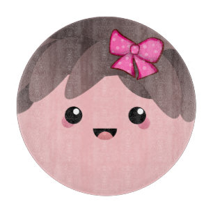 Cute happy face kawaii Japanese cartoon doll pink Cutting Board