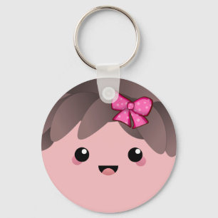 Cute happy face kawaii Japanese cartoon doll pink Key Ring