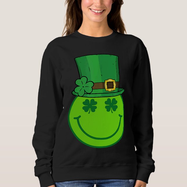 Cute Happy Face Leprechaun  St Patricks Day Irish  Sweatshirt (Front)