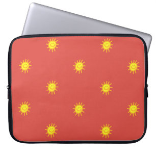 Cute Happy Face Sunshine Sun Pattern Red Modern Laptop Sleeve