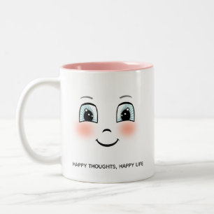 Cute happy face with personalised text Two-Tone co Coffee Mug