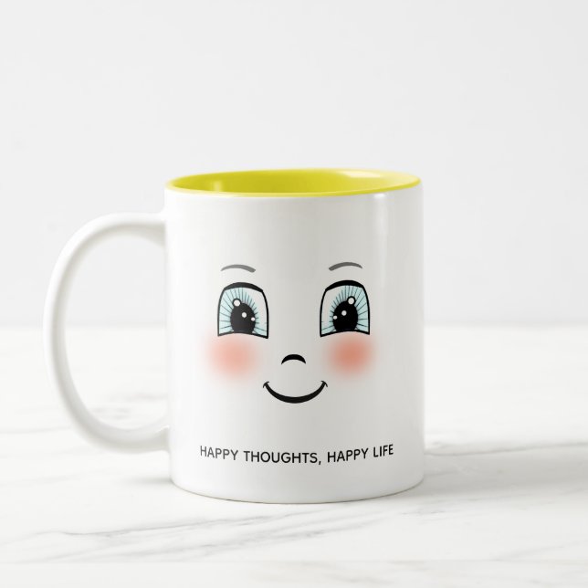 Cute happy face with personalised text Two-Tone coffee mug (Left)