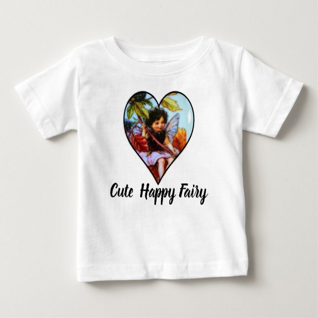 Cute Happy Fairy Sitting In a Tree Baby Ruffle Tee (Front)