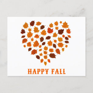 Cute Happy Fall Autumn Leaf Heart Postcard