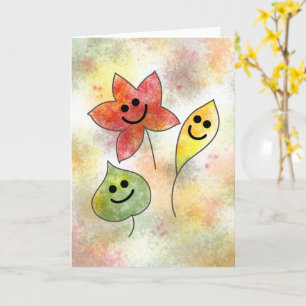 Cute Happy Fall Card with Funny Cartoon Leaves    