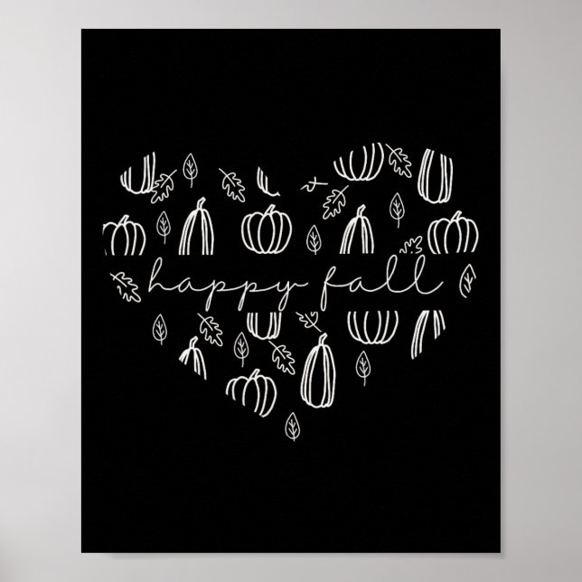 Cute Happy Fall - Pumpkins And Fall Leaves  Poster (Front)