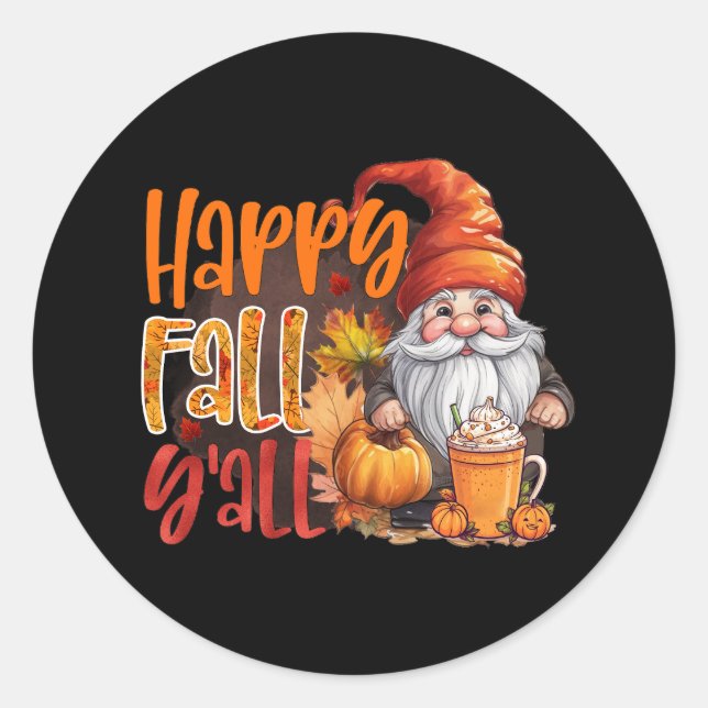 cute Happy Fall Seasonal gnome Classic Round Sticker (Front)