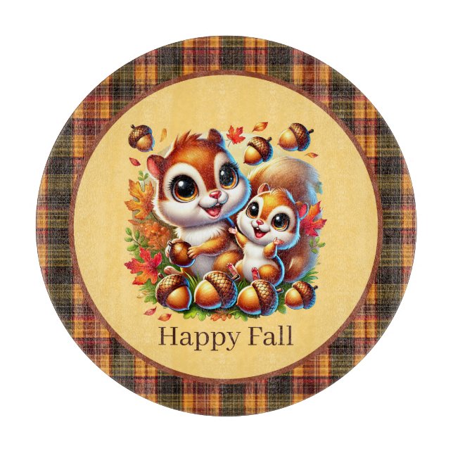 Cute Happy Fall Seasonal squirrel  Cutting Board (Front)
