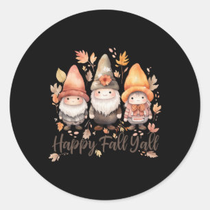 Cute Happy Fall Y'all Gnomes Women's Halloween Cot Classic Round Sticker