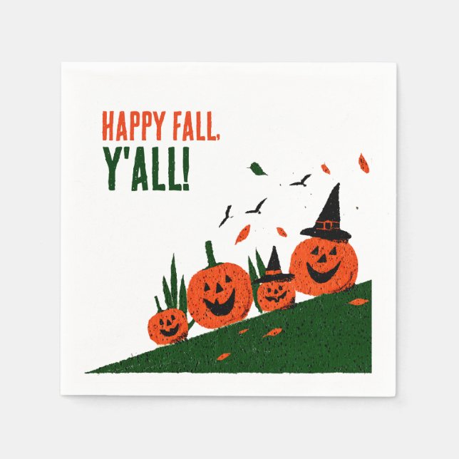 Cute Happy Fall Y'all Pumpkin Witch Hat Napkin (Front)