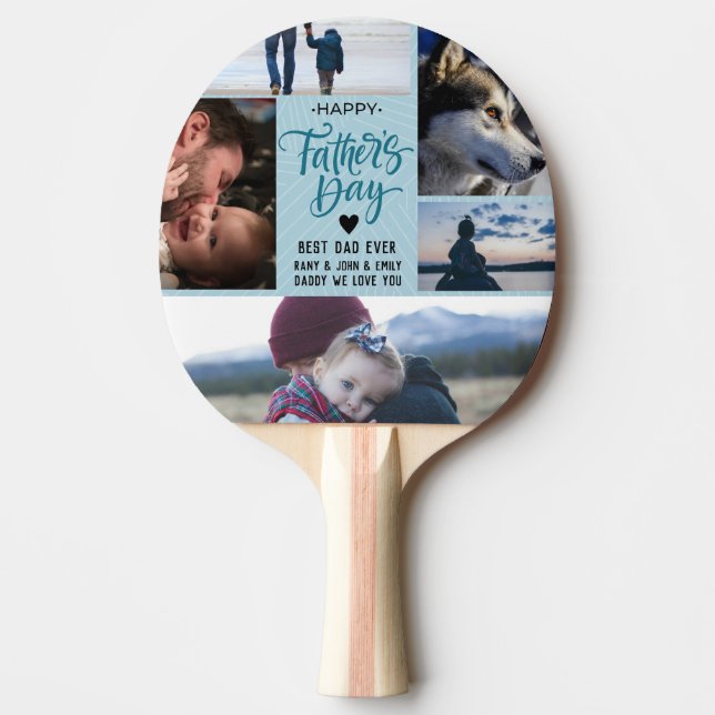 Cute Happy Father's Day Photo Collage Custom Names Ping Pong Paddle (Front)