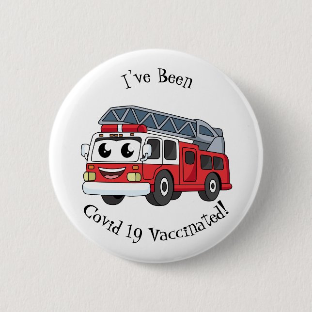 Cute happy fire engine cartoon 6 cm round badge (Front)