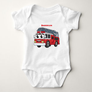 Cute happy fire engine cartoon  baby bodysuit