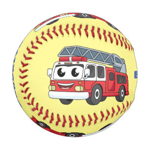 Cute happy fire engine cartoon baseball