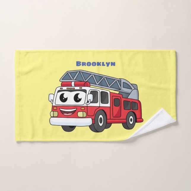 Cute happy fire engine cartoon bath towel set (Hand Towel)