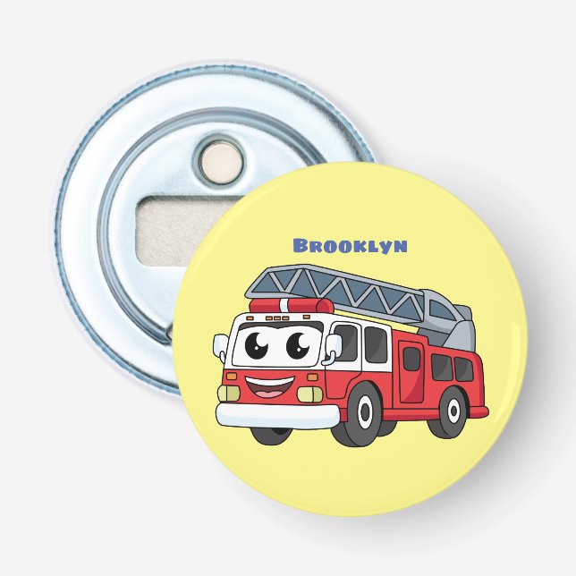 Cute happy fire engine cartoon bottle opener (Front)