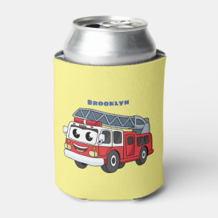 Cute happy fire engine cartoon can cooler
