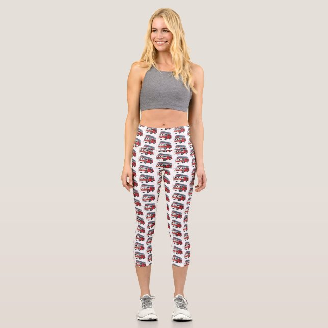 Cute happy fire engine cartoon capri leggings (Front)