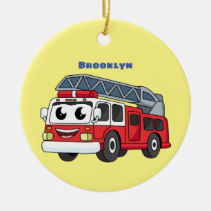 Cute happy fire engine cartoon ceramic ornament