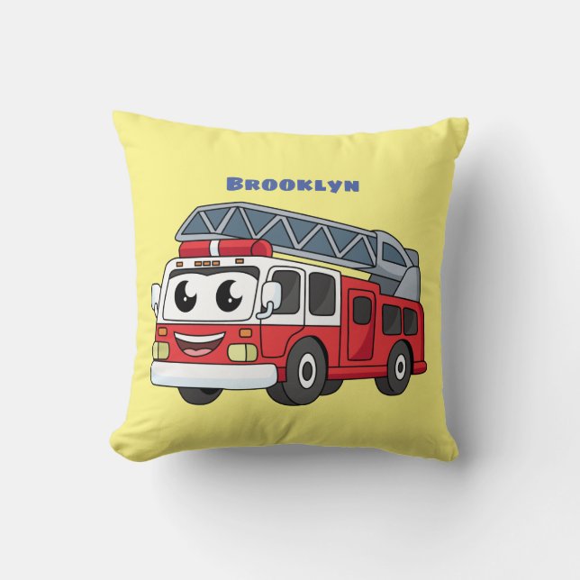 Cute happy fire engine cartoon cushion (Front)