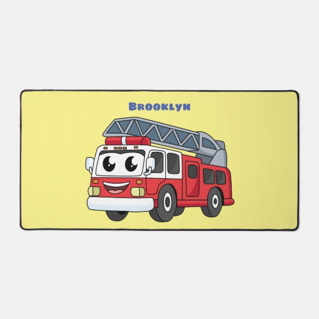 Cute happy fire engine cartoon desk mat (Front)