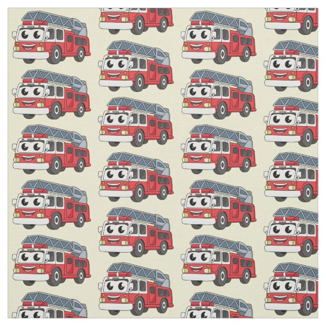 Cute happy fire engine cartoon fabric (Swatch)