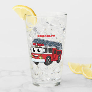 Cute happy fire engine cartoon glass