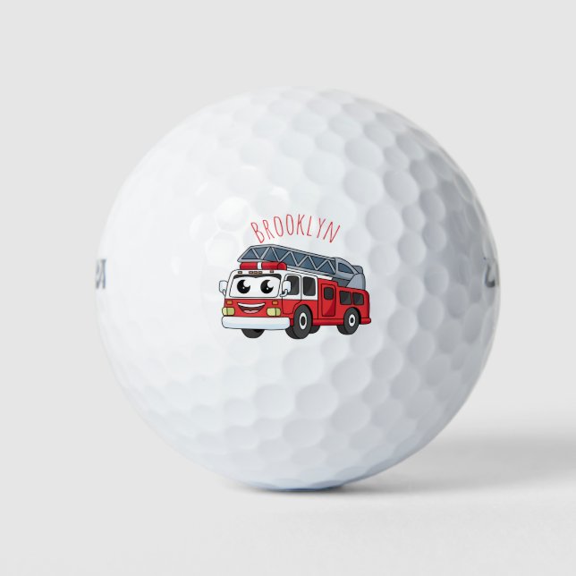 Cute happy fire engine cartoon golf balls (Front)