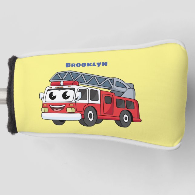 Cute happy fire engine cartoon golf head cover (Front)