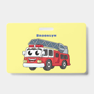 Cute happy fire engine cartoon  ID badge
