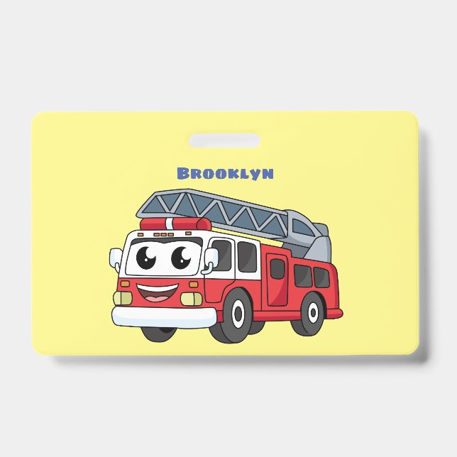Cute happy fire engine cartoon  ID badge (Front)