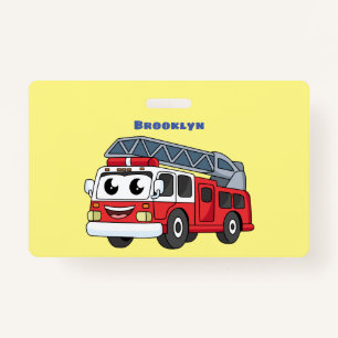 Cute happy fire engine cartoon  ID badge