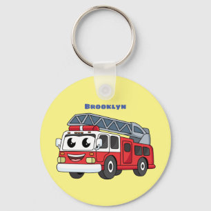 Cute happy fire engine cartoon key ring