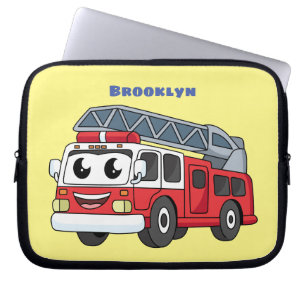 Cute happy fire engine cartoon laptop sleeve