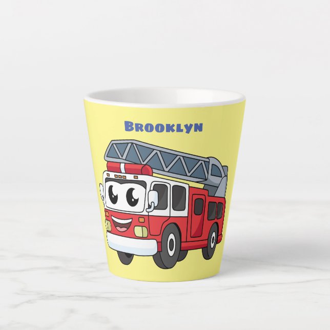 Cute happy fire engine cartoon latte mug (Front)