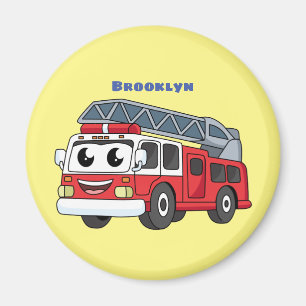 Cute happy fire engine cartoon magnet