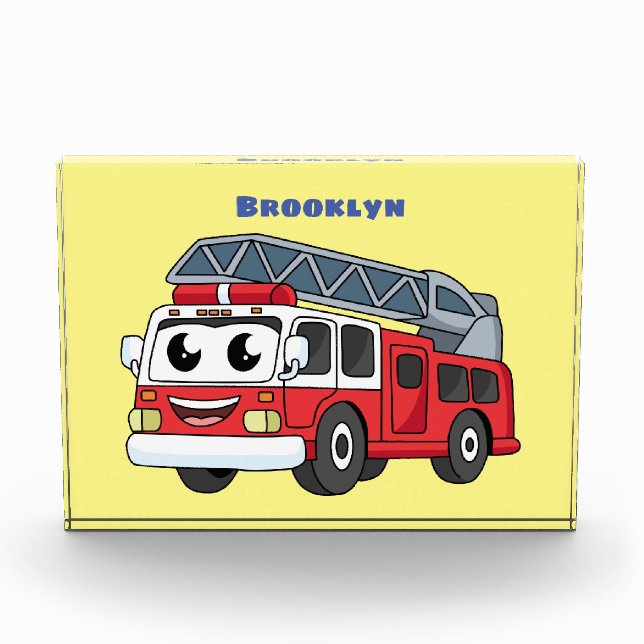Cute happy fire engine cartoon photo block (Front)