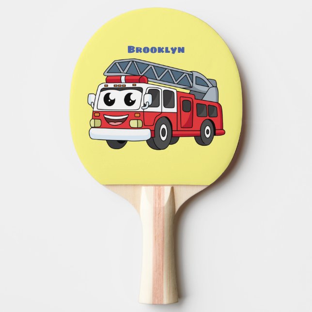 Cute happy fire engine cartoon ping pong paddle (Front)
