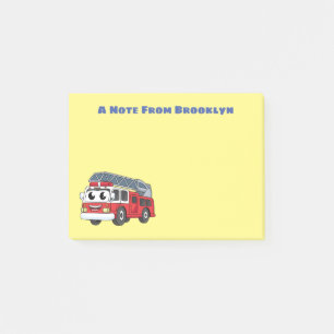 Cute happy fire engine cartoon post-it notes