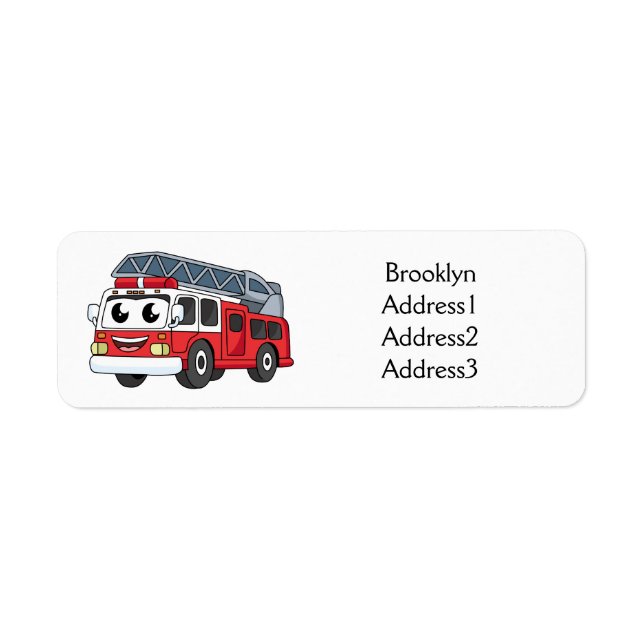 Cute happy fire engine cartoon return address label (Front)